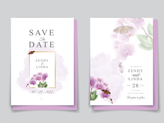 Fototapeta na wymiar minimalist wedding invitation card with orchid illustration