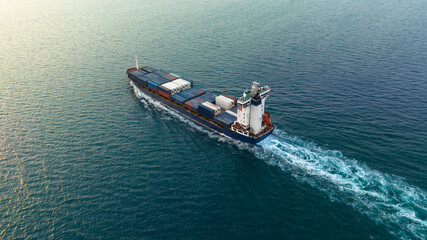 cargo container ship full speed sailing in sea to import export goods of international  and...