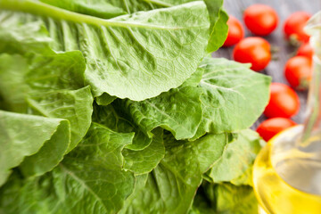 romaine lettuce macro closeup on wood