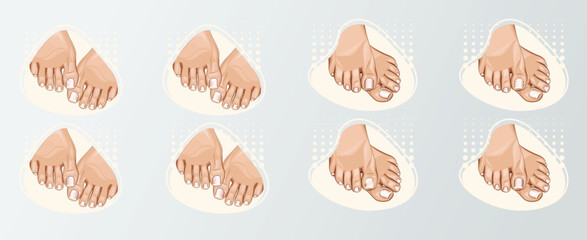 Pedicure logo collection, Beautiful Female Legs with Pedicure. Fashion and Beauty Illustration for Beauty Salon, Nail Tech