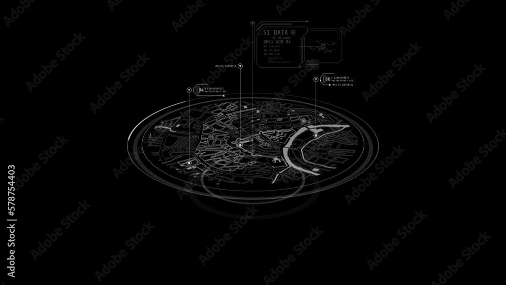 Poster looped animation of a map fragment with callouts hud element.
