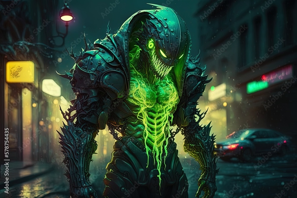 Poster incredible hyper-transformation of a slime-based tech demon into a gigantic ectoplasmic battle suit 