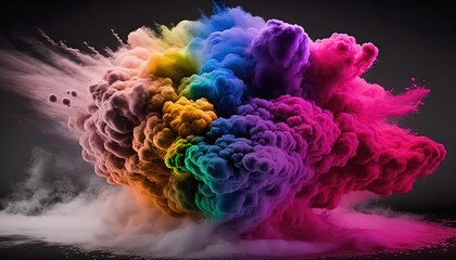  a multicolored cloud of smoke floating in the air on a black background with a white spot in the middle of the image and a black background.  generative ai