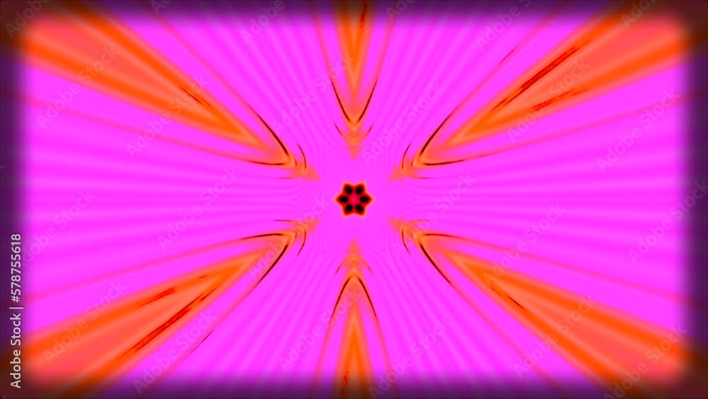 Poster psychedelic animation with bright flower pattern and tunnel. motion. retro pattern with hippie flowe