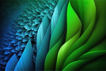  a computer generated image of a green and blue flower with a black background and a blue and green flower with a black background and a white flower.  generative ai