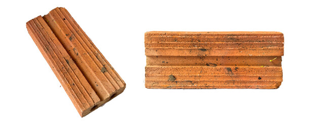 old red brick used for construction isolated on white background
