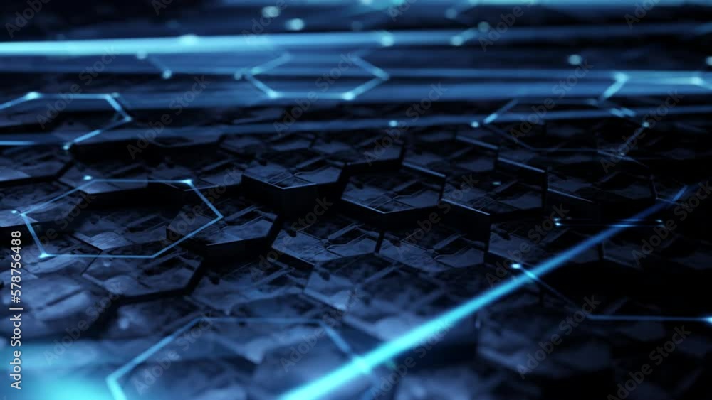 Poster futuristic hexagon background. 3d render. abstract blue hexagonal pattern. random motion. seamless l