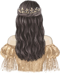 Princess in golden gown and crown, hand drawn illustration - 578756865