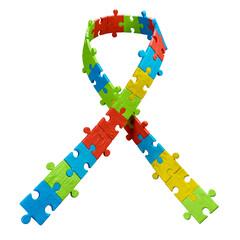 Ribbon in the form of a puzzle for World Autism Awareness Day, rendered in 3D.