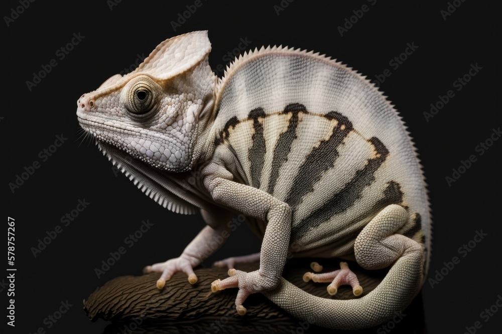 Sticker white chameleon with a black background. Generative AI