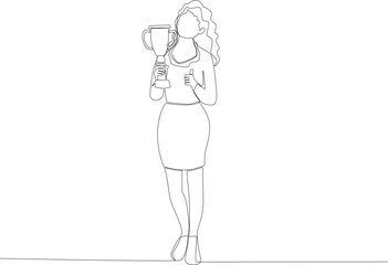 A modest trophy for female employees. Employee appreciation one line drawing