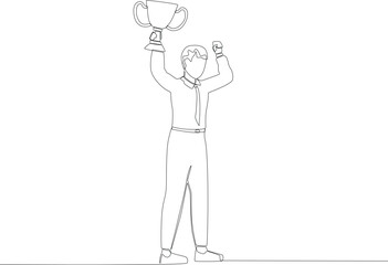 A trophy is awarded to the best employees. Employee appreciation one line drawing