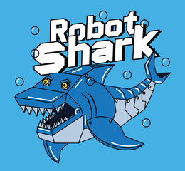 illustration robot shark hungry in the sea