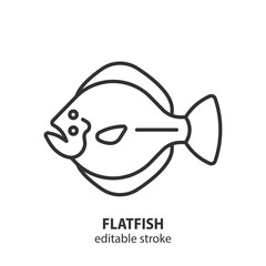 Flatfish line icon. Seafood vector outline symbol. Editable stroke.