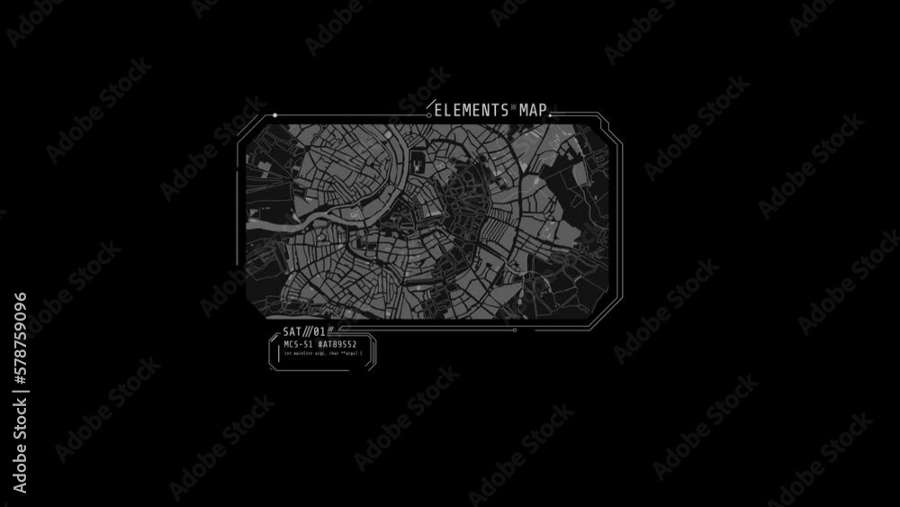 Poster looped animation of a city map hud element.