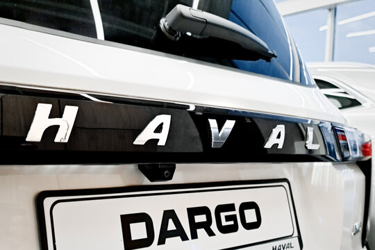 Haval Dargo logo on the back door of a new Chinese car. Almaty, Kazakhstan - December 30, 2022.