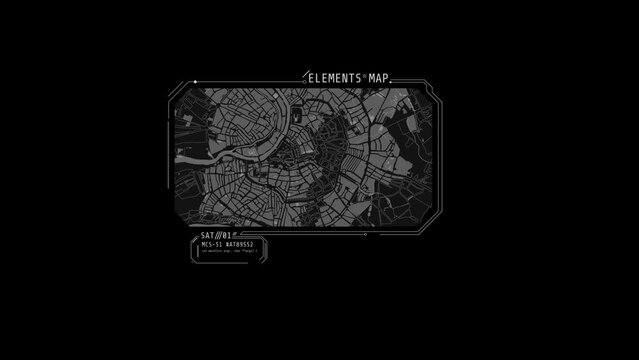 Looped animation of a city map HUD element.
