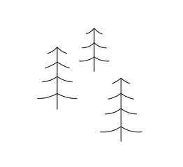 Vector isolated three simplest fir trees set stick figure colorless black and white contour line easy drawing