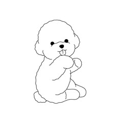 Vector isolated one single cute cartoon curly lapdog puppy colorless black and white contour line easy drawing