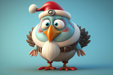 Funny turkey wearing Santa hat on colorful background. Thanksgiving concept. The begining of the Christmas time . Generative AI