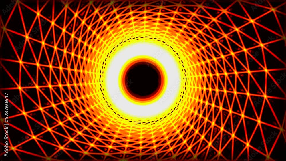 Poster tunnel with cyber grid and moving black hole. motion. abstract model of black hole with cyber grid. 