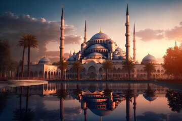 Fototapeta premium Architecture design of muslim mosque, generative ai