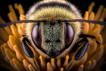 Bee inside th flower. Macro shot. High details. Ai generative