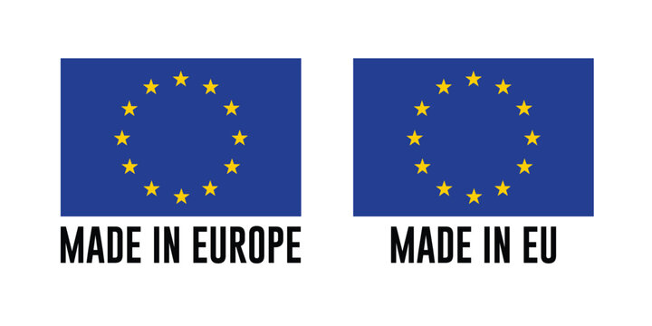 Made in EU icon. Made in europe icon. with eu or european flag. suitable for products of europe. eu made logo. Vector illustration. Eps10