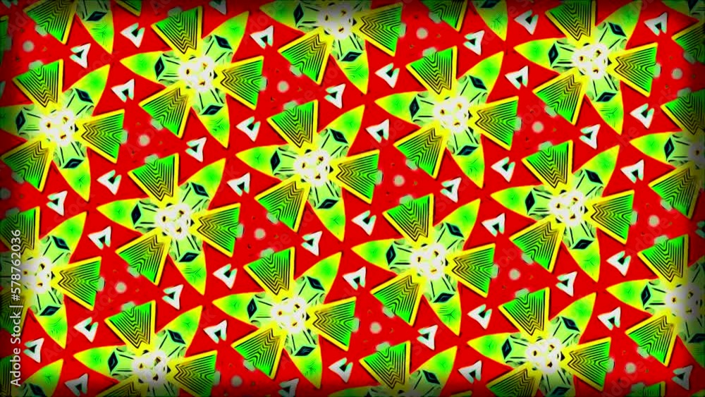 Poster bright kaleidoscopic pattern with geometric shapes. motion. lots of figures flashing in bright kalei