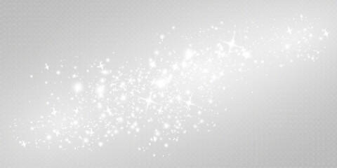 Abstract sparkling glitter texture. Shiny particle effect. Silver glittering space star dust trail of glittering particles on transparent background.
