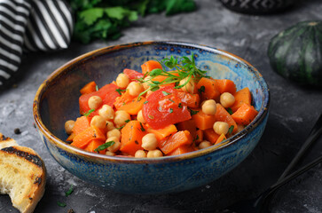 Chickpea Stew, Vegetarian Dish, Pumpkin, Tomato Stewed Vegetables