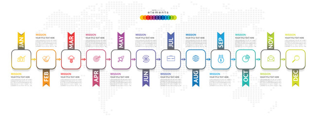 Infographic template for business. 12 Months modern Timeline diagram calendar, presentation vector infographic.