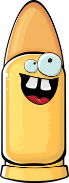 recommend clip art: Bullet character. Cartoon funny orange bullet character isolated on white background. Funky bullet character with eyes and mouth. Vector gun shot clip art, emoji, label and sticker