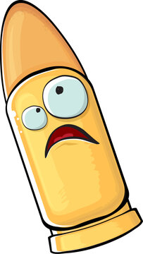 recommend clip art: Bullet character. Cartoon funny orange bullet character isolated on white background. Funky bullet character with eyes and mouth. Vector gun shot clip art, emoji, label and sticker