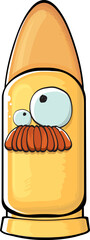 Bullet character. Cartoon funny orange bullet character isolated on white background. Funky bullet character with eyes and mouth. Vector gun shot clip art, emoji, label and sticker