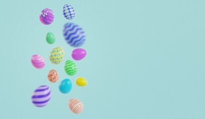 Happy easter. Colorful easter egg on green mint background.