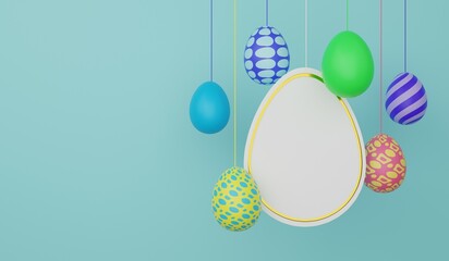 Happy easter. Colorful easter egg on green mint background.
