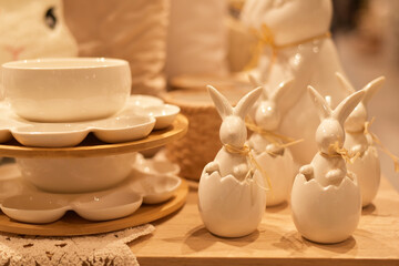 Easter. Beautiful Easter tableware and figurines
