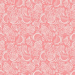 White pineapple on pink background seamless pattern
