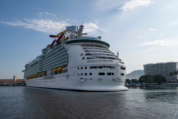 Large cruise ship moored at Puerto Magico port in Puerto Vallarta Mexico. Vacation, travel,...