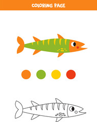 Color cute barracuda fish. Worksheet for kids.