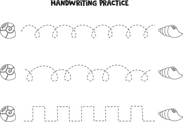 Tracing lines for kids. Cute seashells. Writing practice.