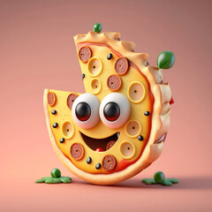 3D Cartoon Character of Smiling Pizza with Deep Eyes generative ai