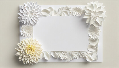 blank white paper invitation message with frame flower, Generate AI
