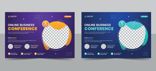 Abstract online business conference event flyer or live webinar invitation banner template