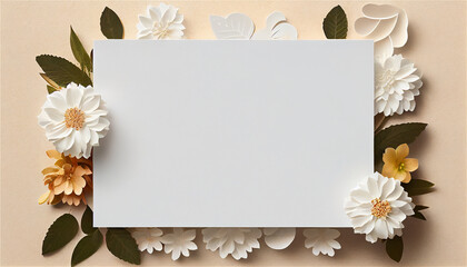 Obraz na płótnie Canvas blank white paper invitation message with frame flower, Generate AI