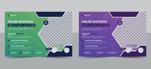 Abstract online business conference invitation banner or live webinar event flyer template