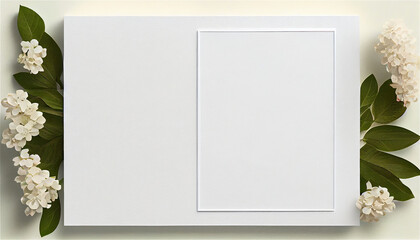 blank white paper invitation message with frame flower, Generate AI