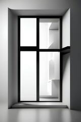 Abstract white and black interior multilevel public space with window. 3D illustration and rendering - generative ai
