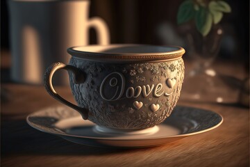 Antique ceramic cup on a Table. Generative AI